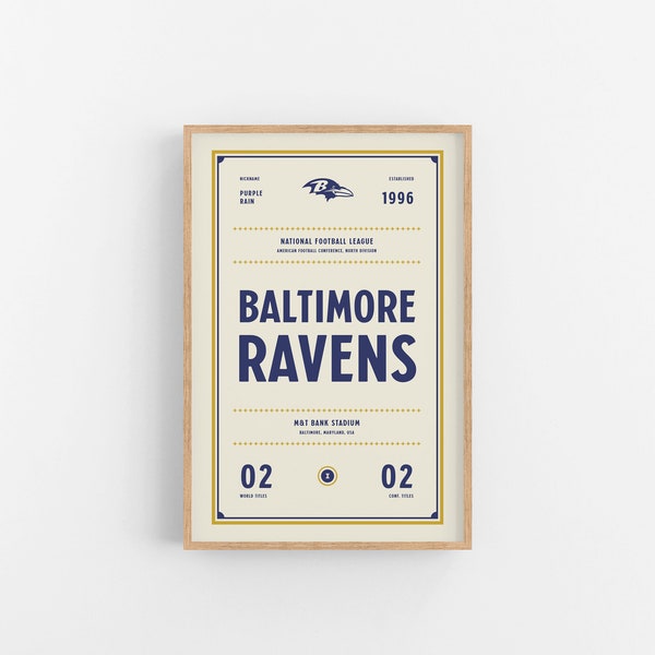 Baltimore Ravens Ticket Print | Wall Art | Vintage Poster | Ravens Football