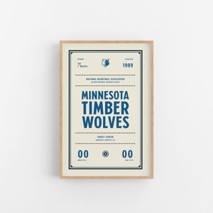 Minnesota Timberwolves Ticket Print | Wall Art | Vintage Poster | Timberwolves Basketball