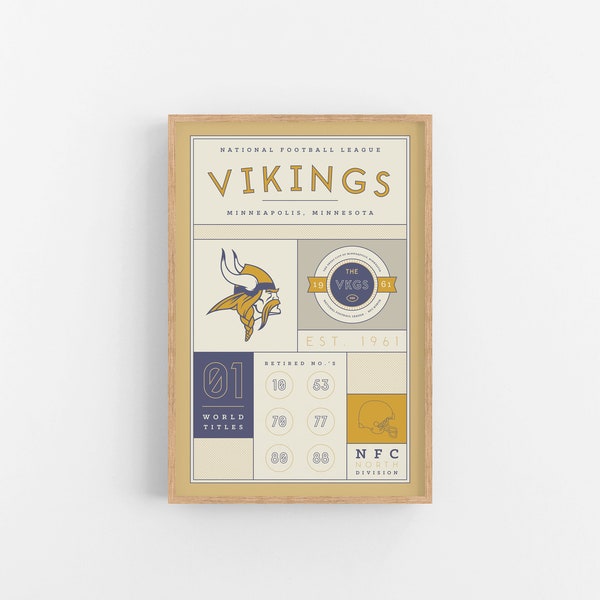 Minnesota Vikings Stats Print | Wall Art | Vintage Poster | Vikings Football