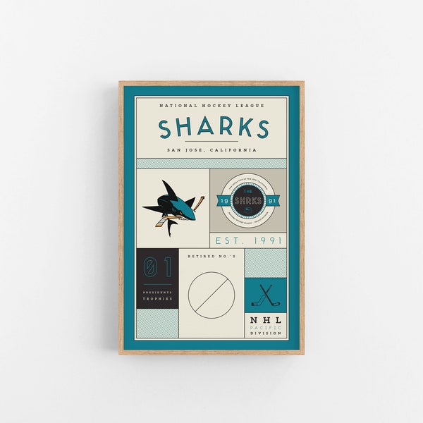 San Jose Sharks Stats Print | Wall Art | Vintage Poster | Sharks Hockey