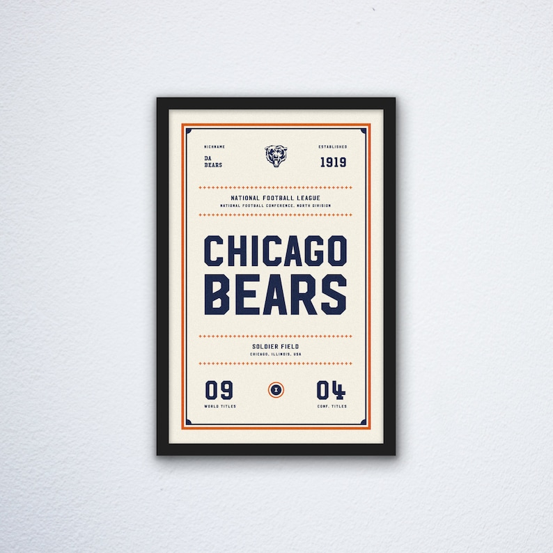 Chicago Bears Ticket Print Etsy