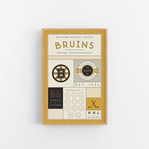 Boston Bruins Stats Print | Wall Art | Vintage Poster | Bruins Hockey