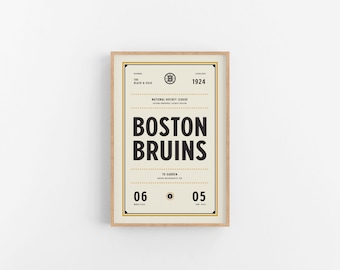 Boston Bruins Ticket Print | Wall Art | Vintage Poster | Bruins Hockey