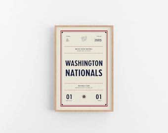 Washington Nationals Ticket Print | Wall Art | Vintage Poster | Nationals Baseball