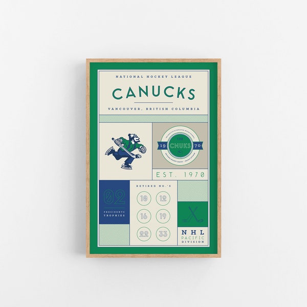 Vancouver Canucks Stats Print | Wall Art | Vintage Poster | Canucks Hockey