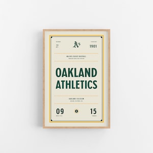 Impresión de entradas de los Oakland Athletics / Arte mural / Póster vintage / Béisbol atlético