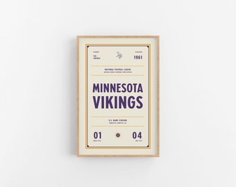 Minnesota Vikings Ticket Print | Wall Art | Vintage Poster | Vikings Football