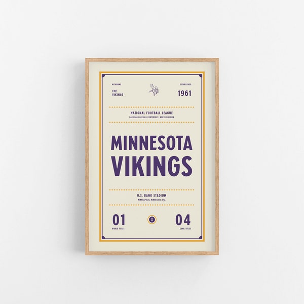 Minnesota Vikings Ticket Print | Wall Art | Vintage Poster | Vikings Football