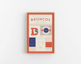 Denver Broncos Stats Print | Wall Art | Vintage Poster | Broncos Football