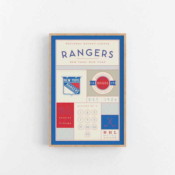 New York Rangers Stats Print | Wall Art | Vintage Poster | Rangers Hockey