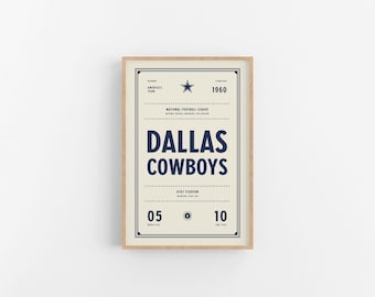 Dallas Cowboys Ticket Print | Wall Art | Vintage Poster | Cowboys Football