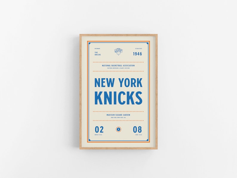 New York Knicks Ticket Print Wall Art Vintage Poster Knicks Basketball image 1