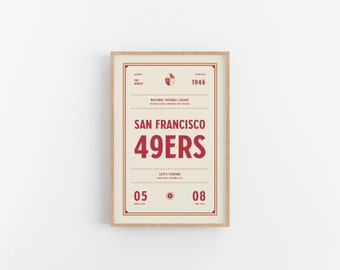 San Francisco 49ers Ticket Print | Wall Art | Vintage Poster | 49ers Football