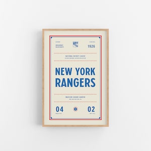 New York Rangers Ticket Print | Wall Art | Vintage Poster | Rangers Hockey