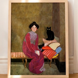 Cat Print Valloton Portrait Funny Gift Black Cat Poster Wall Art Home Decor WITHOUT FRAME