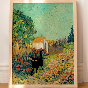 Cat Print Van Gogh Landscape Funny Gift Poster Wall Art Home Decor WITHOUT FRAME