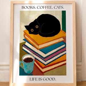 Cat Print Funny Bistro Books Coffee Posters Decor French Famous Painting Funny Poster Modern Art Home Decor UNFRAMED