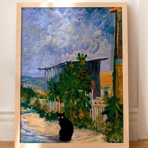 Cat Print Van Gogh Shelter On Mortmartre Black Cat Art Poster Funny Gift WITHOUT FRAME