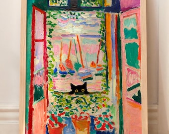 Cat Print Matisse Open Window Funny Gift Poster Wall Art Home Decor WITHOUT FRAME
