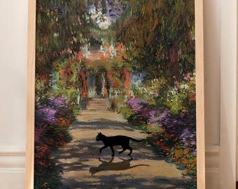 Black Cat Poster Monet Floral Landscape Funny Gift Print Wall Art Home Decor WITHOUT FRAME
