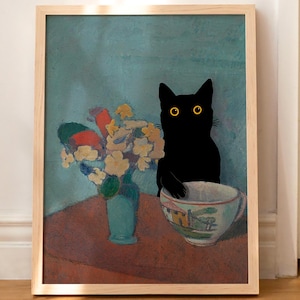 Black Cat Print Still Life Emile Bernard Funny Gift Poster Wall Art Home Decor WITHOUT FRAME