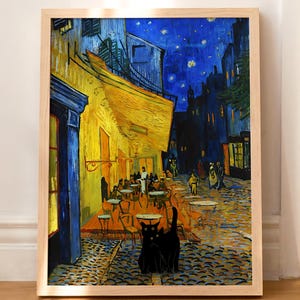Cat Print Vincent Van Gogh Terrasse Des Cafes Black Cat Art Funny Valentines Gift WHITOUT FRAME