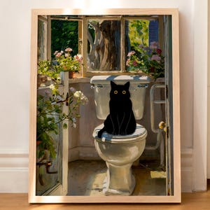 Stampa di gatto da bagno Monet Poster divertente Decorazione da parete Stampa di cacca Arte da parete per WC SENZA CORNICE