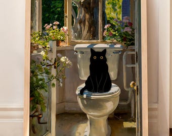 Bath Cat Print Monet Funny Poster Wall Decor Pooping Print Toilet Wall Art WITHOUT FRAME