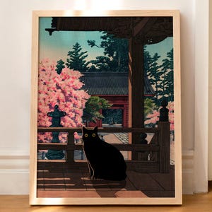 Cat Print Hasui Kawase Kamakura Artwork Japanese Wall Art Poster Funny Gift WITHOUT FRAME