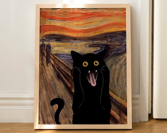 Kat poster de schreeuw kat print origineel schilderij kat portret uniek cadeau
