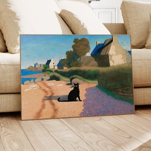 Cat Print Valloton Beach Funny Gift Black Cat Poster Wall Art Home Decor Print WITHOUT FRAME