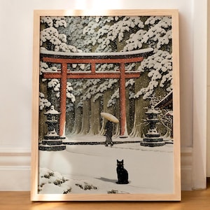 Cat Print Hasui Kawase Hakone Gongen Artwork Japanese Wall Art Poster Funny Gift WITHOUT FRAME