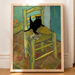 Cat Print Van Gogh Chair Funny Gift Poster Wall Art Home Decor UNFRAMED