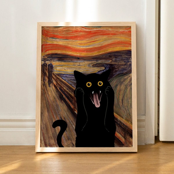 Katze Poster Der Schrei Katze Druck Original Gemälde Katze Portrait Einzigartiges Geschenk