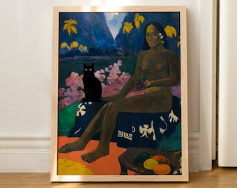 Cat Print Gauguin Funny Gift Poster Wall Art Home Decor UNFRAMED
