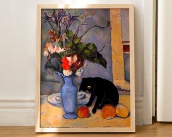 Katze Print Cezzane Stillleben Lustiges Geschenk Poster Wand Kunst Wohnkultur UNGERAHMT