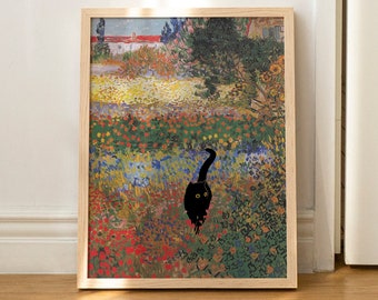 Cat Poster Van Gogh Funny Gift Print Wall Art Famous Painting