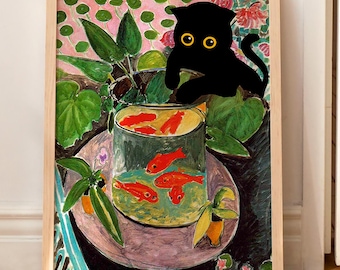 Cat Print Goldfish Matisse Funny Gift Poster Wall Art Home Decor WITHOUT FRAME