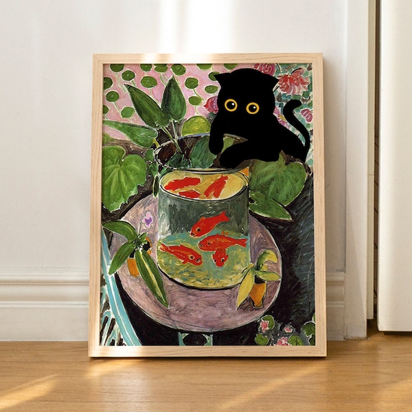 Cat Print Goldfish Matisse Funny Gift Poster Wall Art Home Decor UNFRAMED