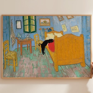 Cat Print Van Gogh Bedroom Funny Gift Poster Wall Art Decor WITHOUT FRAME