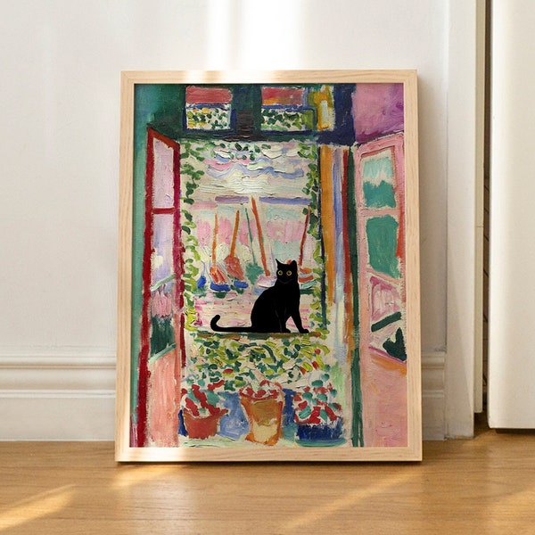 Katze Print Matisse Offenes Fenster Lustiges Geschenk Poster Wall Art Home Decor UNGERAHMT