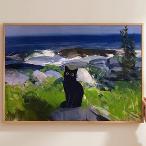 Cat Print Oil Landscape Art Funny Gift Black Cat Poster Wall Art Home Decor Print WITHOUT FRAME