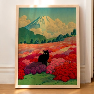 Cat Print Hasui Kawase Misty Morning Artwork Japanese Wall Art Poster Funny Gift WITHOUT FRAME