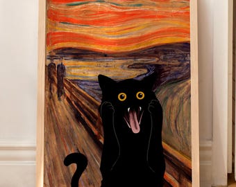 Cat Poster The Scream Cat Print Original Painting Cat Portrait Unique Gift WITHOUT FRAME