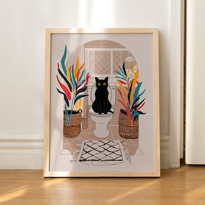 Bagno Boho Cat Print Poster divertente Decorazione da parete Stampa di cacca Arte da parete per WC SENZA CORNICE