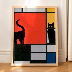 Katzen Druck Abstrakte Kunst Malerei Lustiges Poster Geschenk Vintage Wandkunst