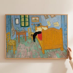Cat Print Van Gogh Bedroom Funny Gift Poster Wall Art Decor