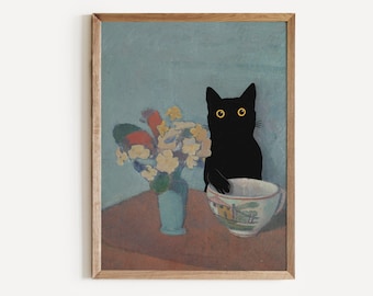 Black Cat Print Still Life Emile Bernard Funny Gift Poster Wall Art Home Decor