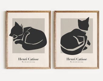 Cat Print Set of 2 Matisse Neutral Decor Cat Lover Gift Print Wall Art