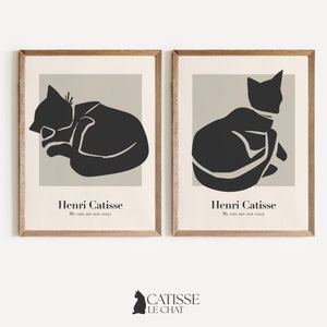 Cat Print Set of 2 Matisse Neutral Decor Cat Lover Gift Print Wall Art
